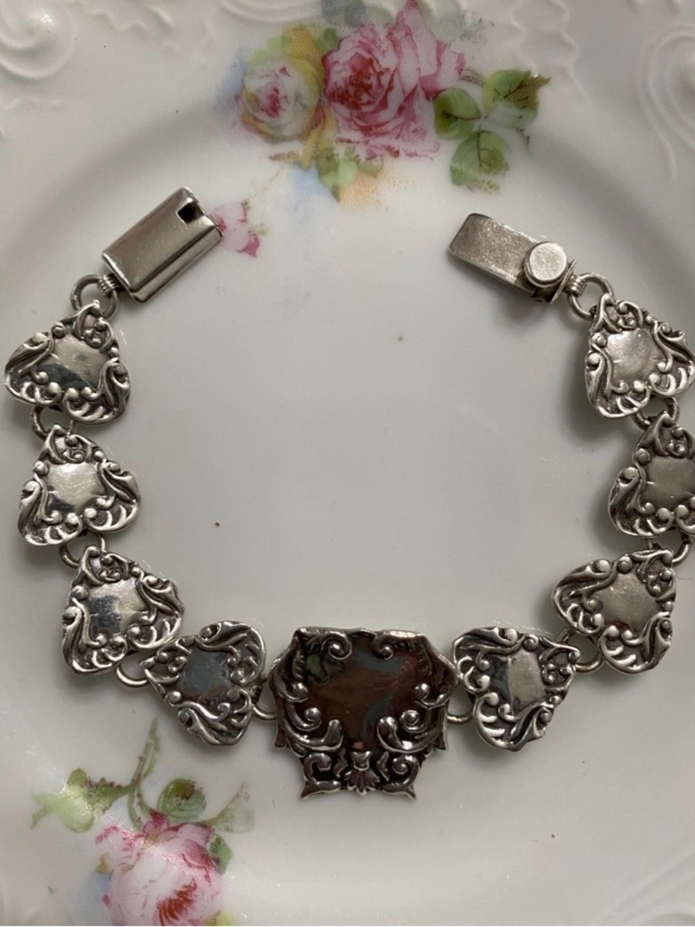 Vtg Heavy Sterling Stamped Mexico Heart Bracelet 7.5” (Final Price)